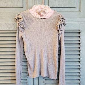 🤍Stylus Women's Ruffled Shoulders Gray Sweater Size XL🤍